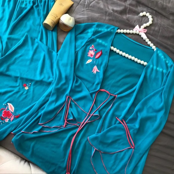 Y2K Turquoise Mesh Intimate Pajamas Set - Picture 2 of 8